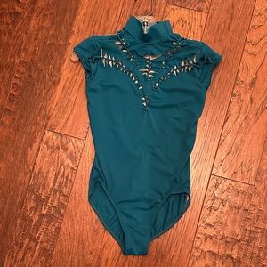 Teal High Neck Cutout Leotard